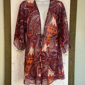 CAbi  coverup robe lounge boho print Small